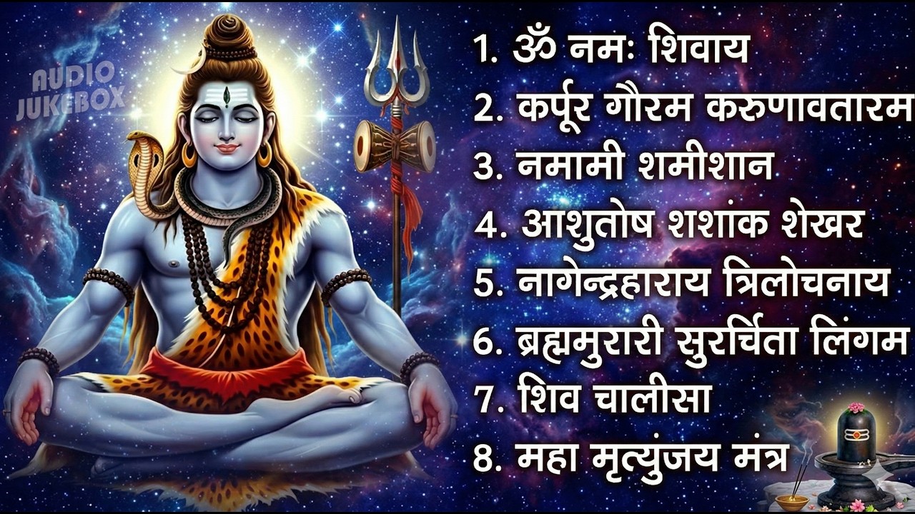 सोमवार भक्ति भजन - आशुतोष शशाँक शेखर, कर्पूर गौरम करुणावतारं, ॐ नमः शिवाय, शिव अमृतवाणी व शिव आरती
