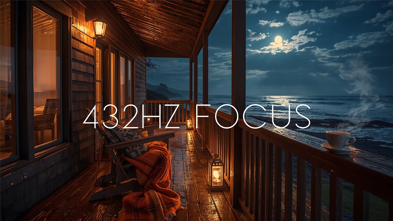Rainy Night Porch 🌧️ 432Hz Ocean Waves for Sleep, Focus & Study (4 Hours)