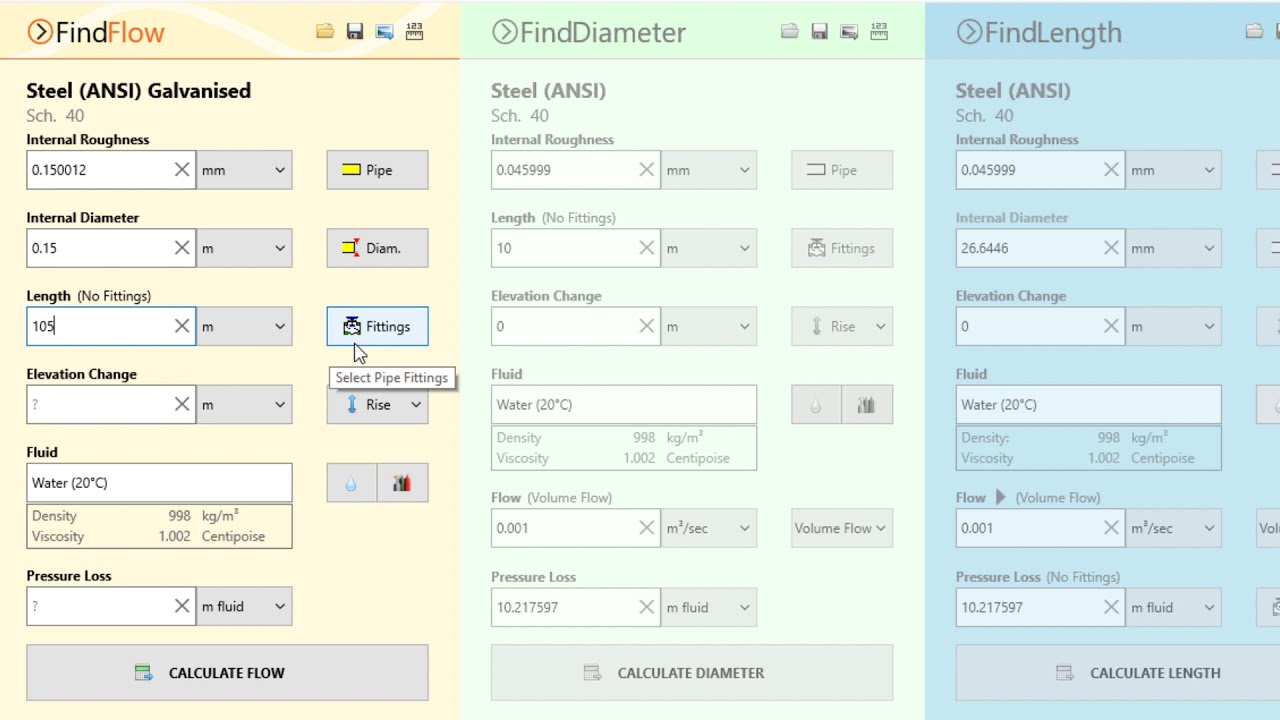 Pipe Flow Wizard Software - Find Flow with Fittings for Water