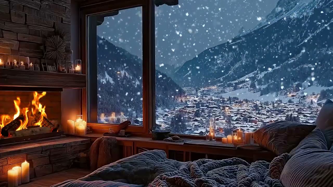 When Snow Sleeps ❄️🔥 Cold Wind Softens Outside While Warm Fire Glows Through the Night