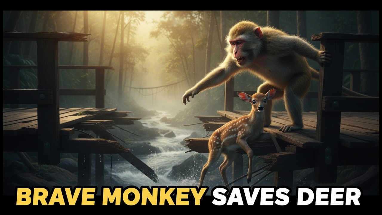 Brave Monkey Saves Trapped Deer | The Broken Bridge Rescue