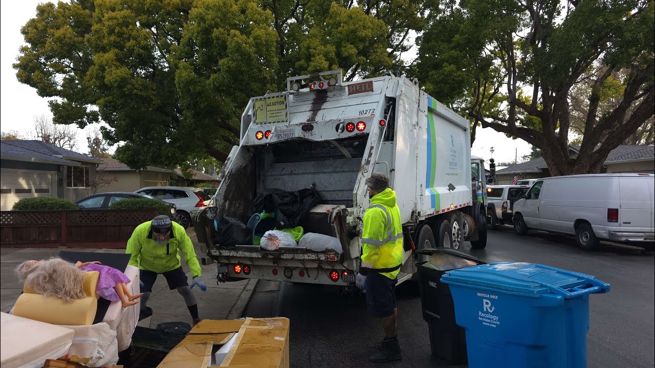 Recology Rear Loader Crushing Bulky Items