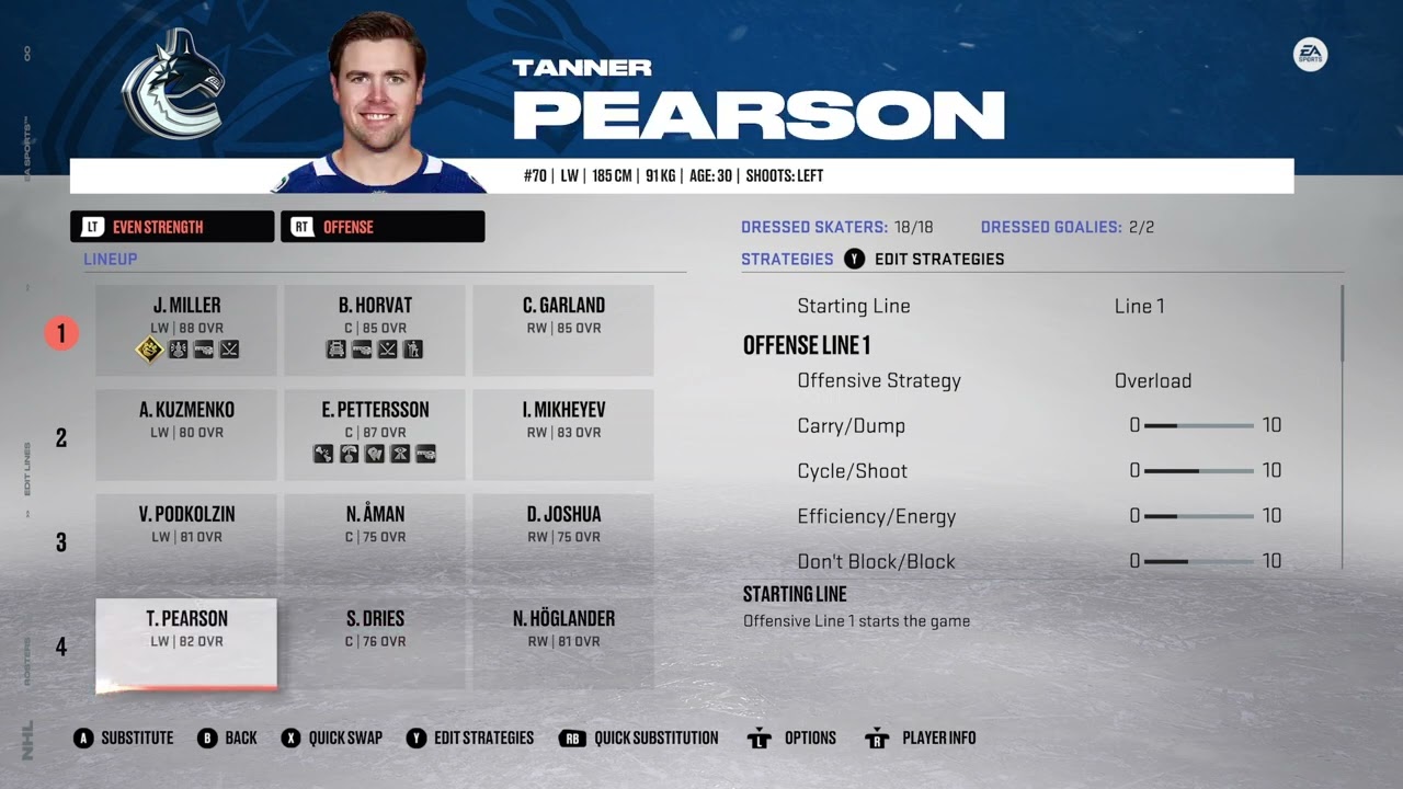 NHL 23 Vancouver Canucks Roster