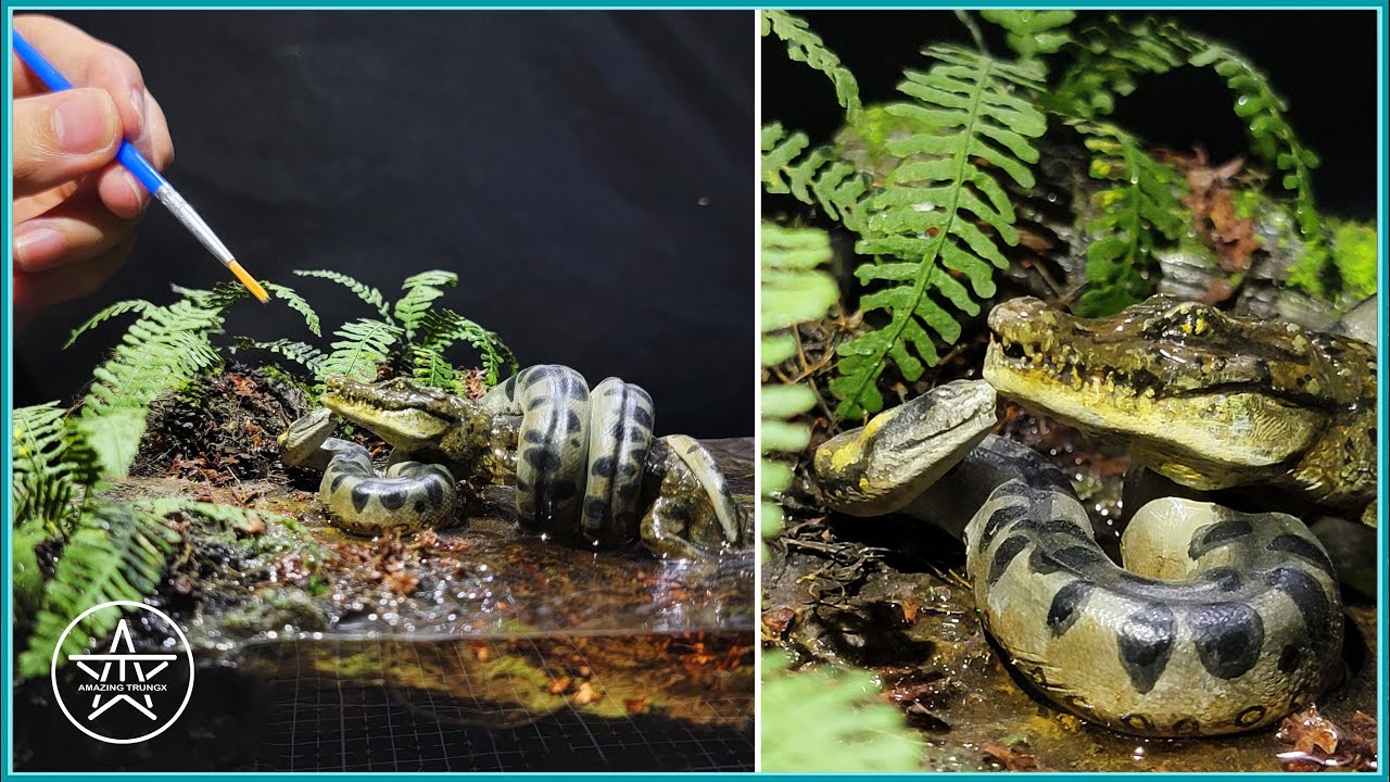How to Make #Anaconda attack #Crocodile Diorama of Realistic /Polymer Clay Art /Resin Art