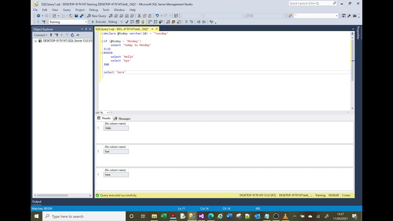 MS SQL tutorial demonstrating the use and rules of IF ELSE statements