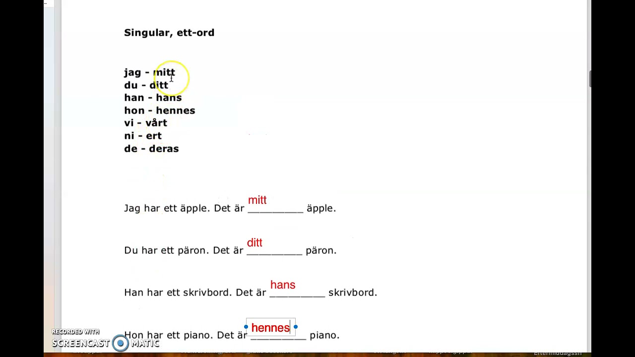 Sfi, kurs B, kurs C, pronomen, possessiva pronomen, grammatikRecording #253