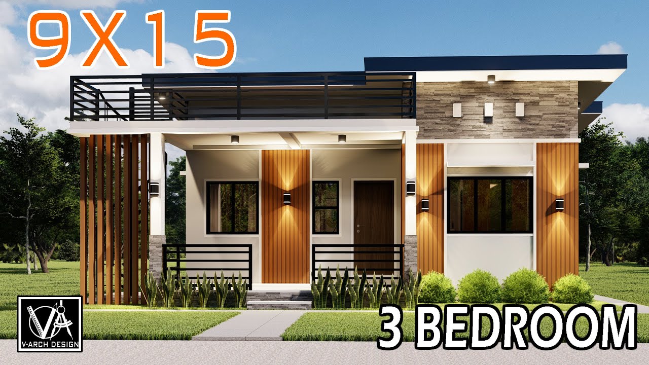 Small House Design Idea with Roof Deck | 9X15 Meters | 3 Bedrooms