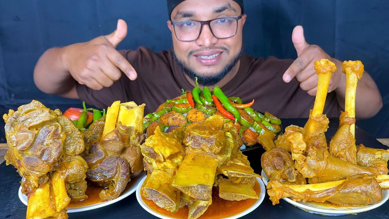 MUTTON CURRY, CHAAP CURRY, BUFFALO LEG PIECE CURRY, BRINJAL FRY AND RICE MUKBANG EATING SHOW, ASMR