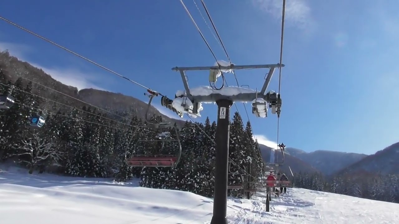 （2種の握索機！）野沢温泉スキー場　長坂フォー　Nagasaka Quad Lift, Nozawa Onsen Snow Resort, Nagano, Japan