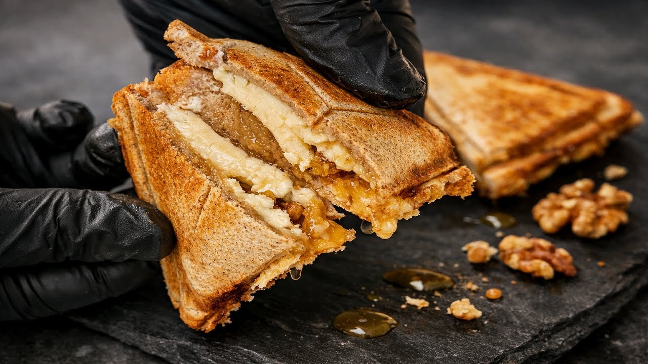Golden, Crunchy, Gooey – Honey Feta Walnut Breakfast Toastie