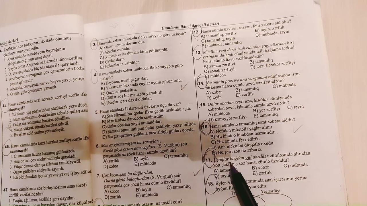 Blok imtahanı üçün-Baş üzvlər,ikinci dərəcəli üzvlər(ümumi) testlər üzrə iş