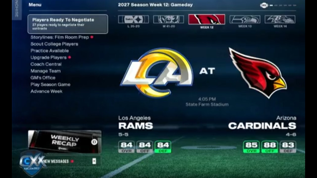 Madden: 220: 2027 W12: Rams @ Cardinals (dre-spiller)
