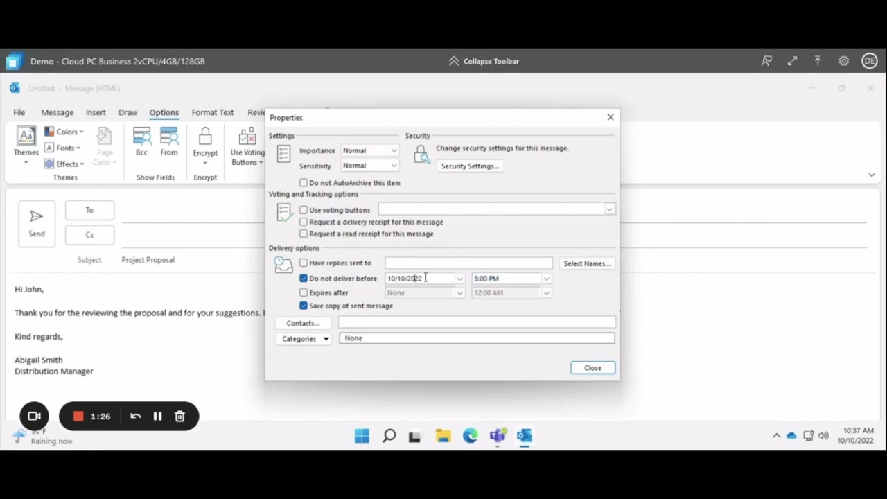 How to set up a delay delivery email in Outlook