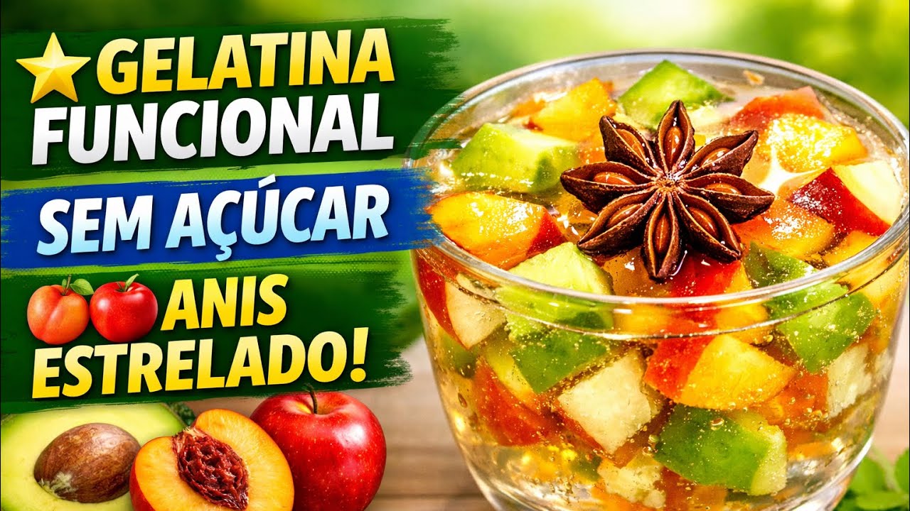 Gelatina Sem Açúcar com Frutas (Abacate, Pêssego e Maçã) Receita Fit Fácil