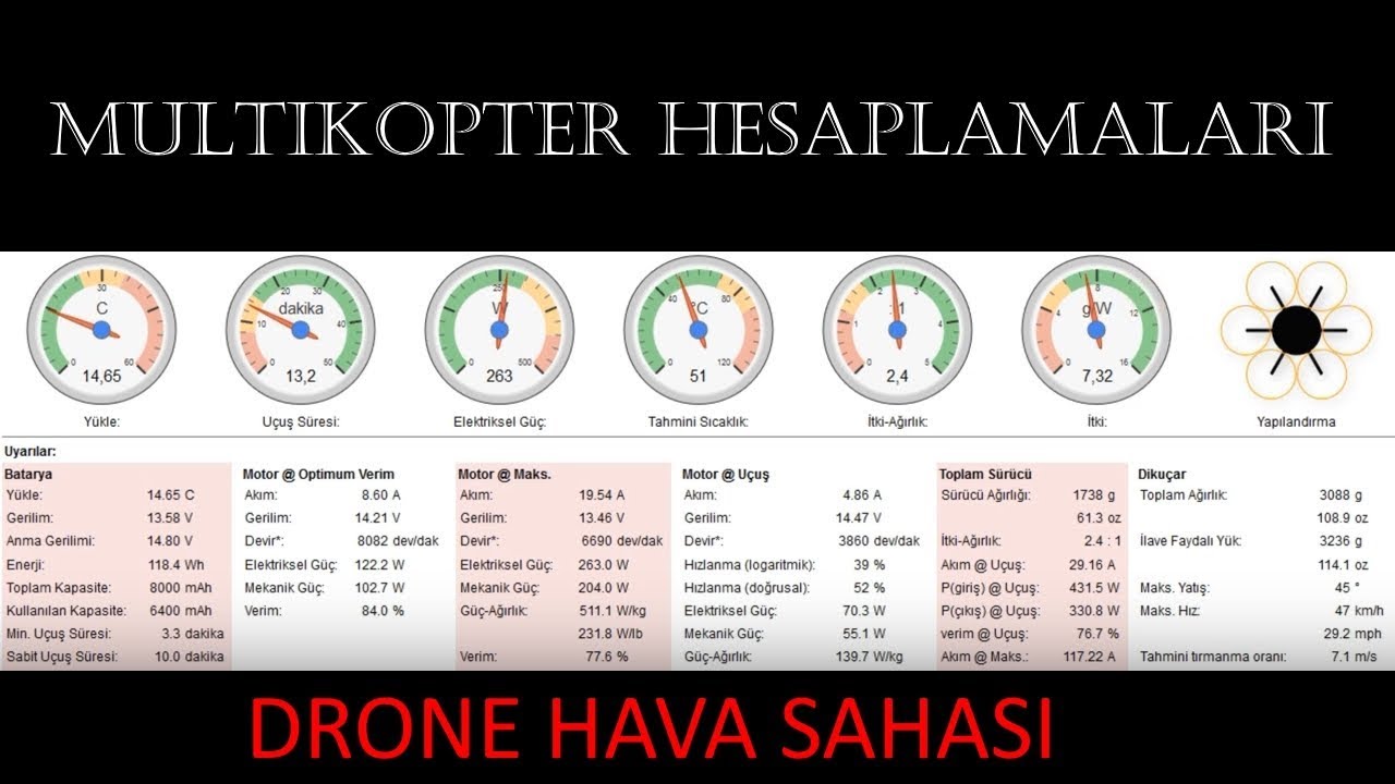 Drone uçuş süresi - motor - pil değerleri hesaplama ( ecalc.ch site kullanımı)