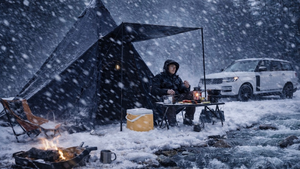 My Snow camp was blown away by strong winds  Solo camping in the mountains without communication