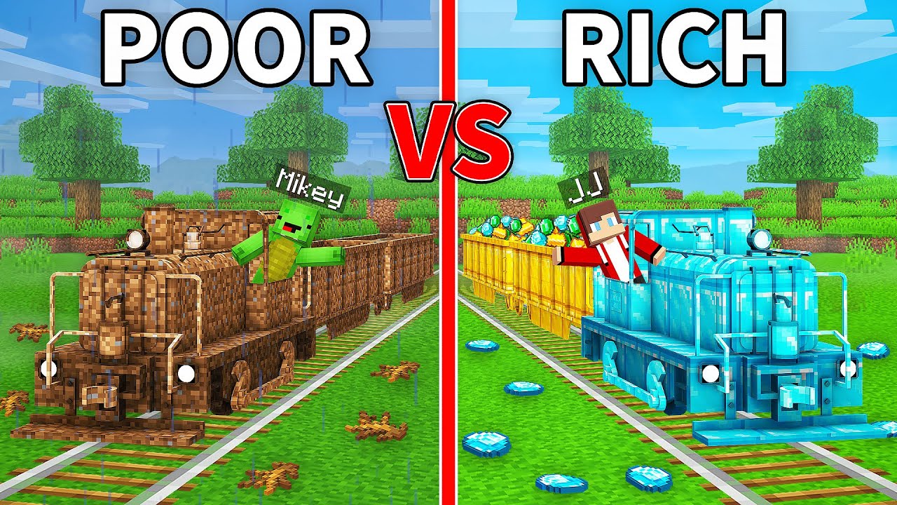 JJ's RICH Train vs Mikey's POOR Train Build Battle in Minecraft - Maizen