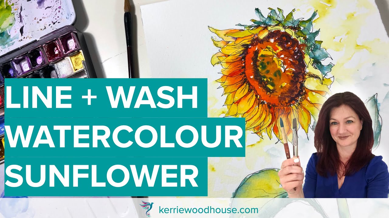 LINE AND WASH WATERCOLOUR SUNFLOWER
