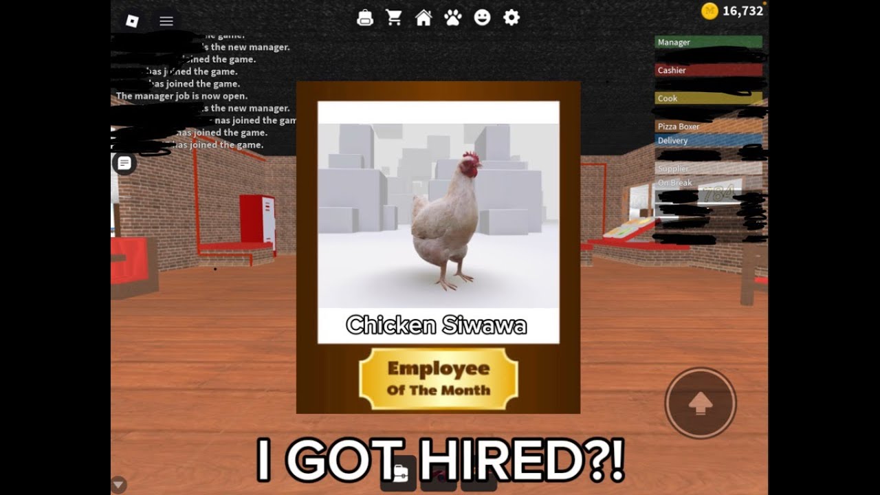 Chicken plays Work at a Pizza Place on Roblox