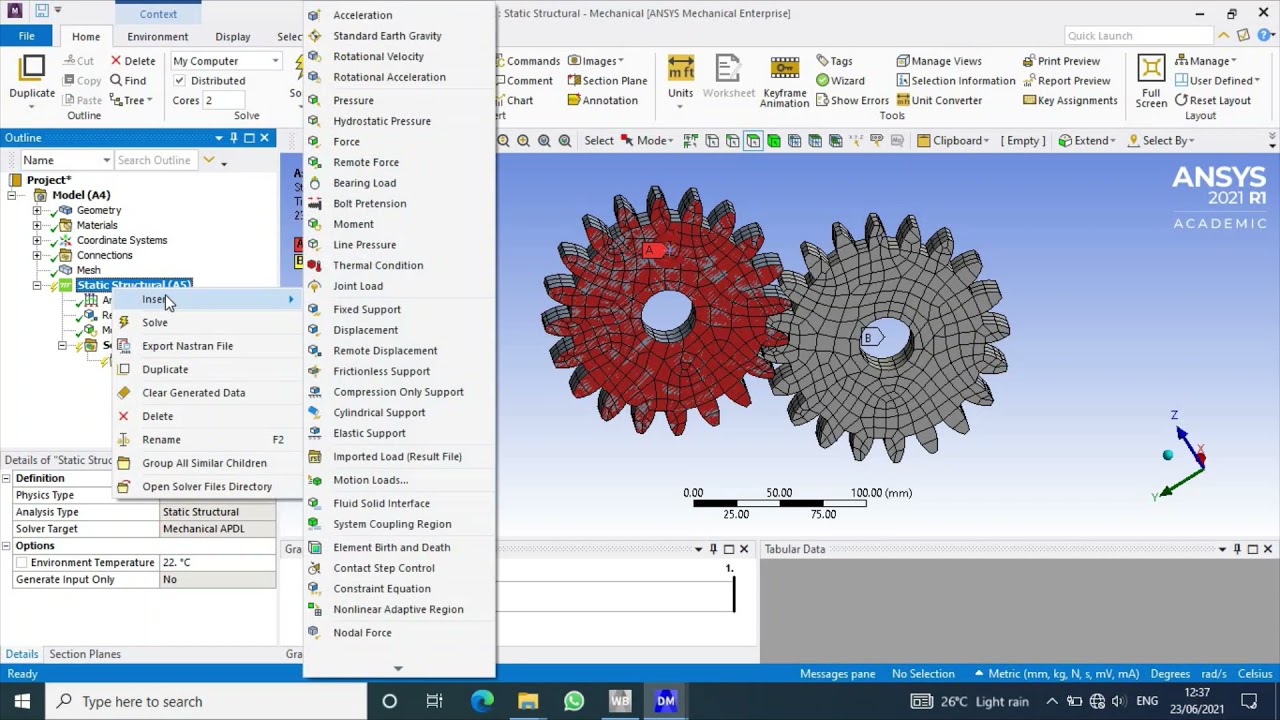 Analysis of a gear Assembly in transmission system by using Inertia Relief