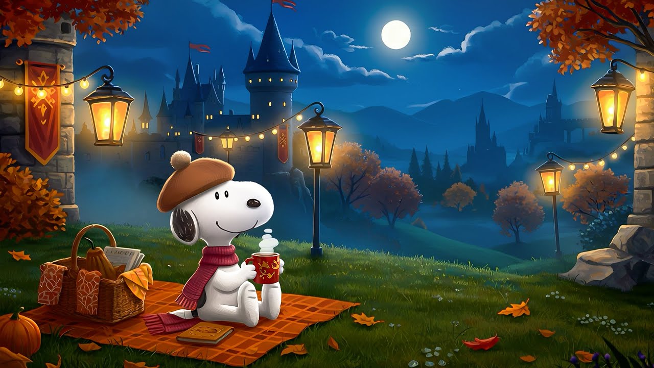 🍂 Snoopy&rsquo;s Cozy Moonlight Picnic ☕ Relaxing Fall Jazz for Reading, Study & Peaceful Moments