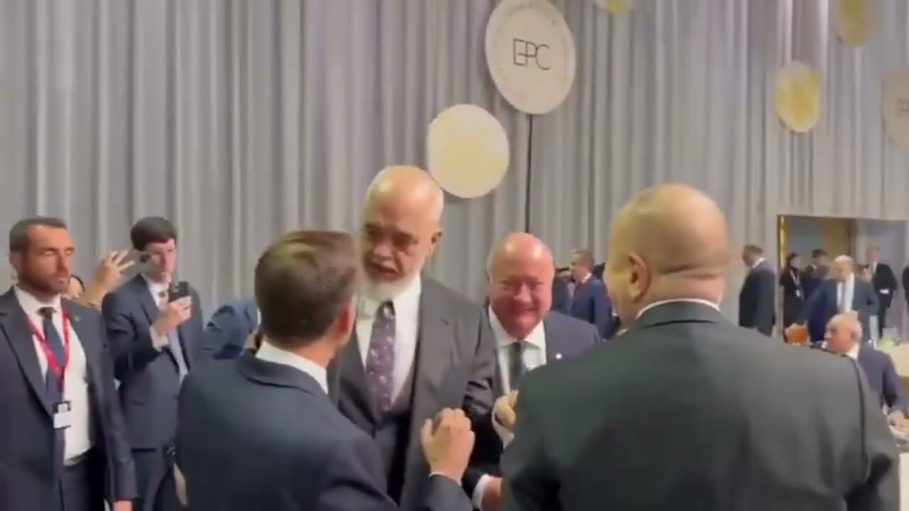 Prime Minister of Albania having a laugh with President of Azerbaijan and Macron about Trump