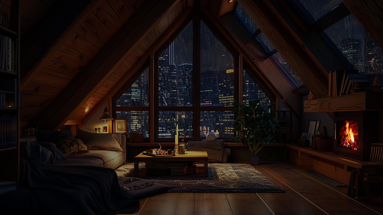 Soft Rain Embracing Gentle Firelight | A Still Night Refuge for Deep Ease and Peaceful Rest