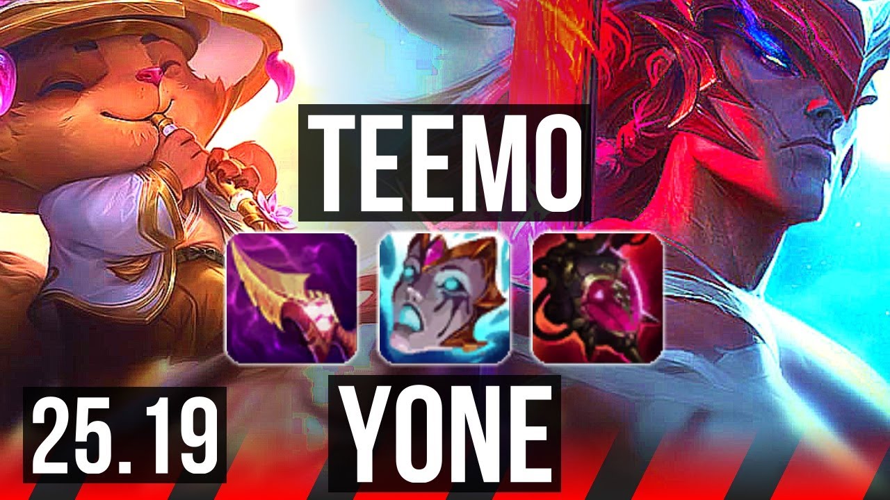 TEEMO vs YONE (TOP) | 9/0/2, Legendary | KR Master | 25.19