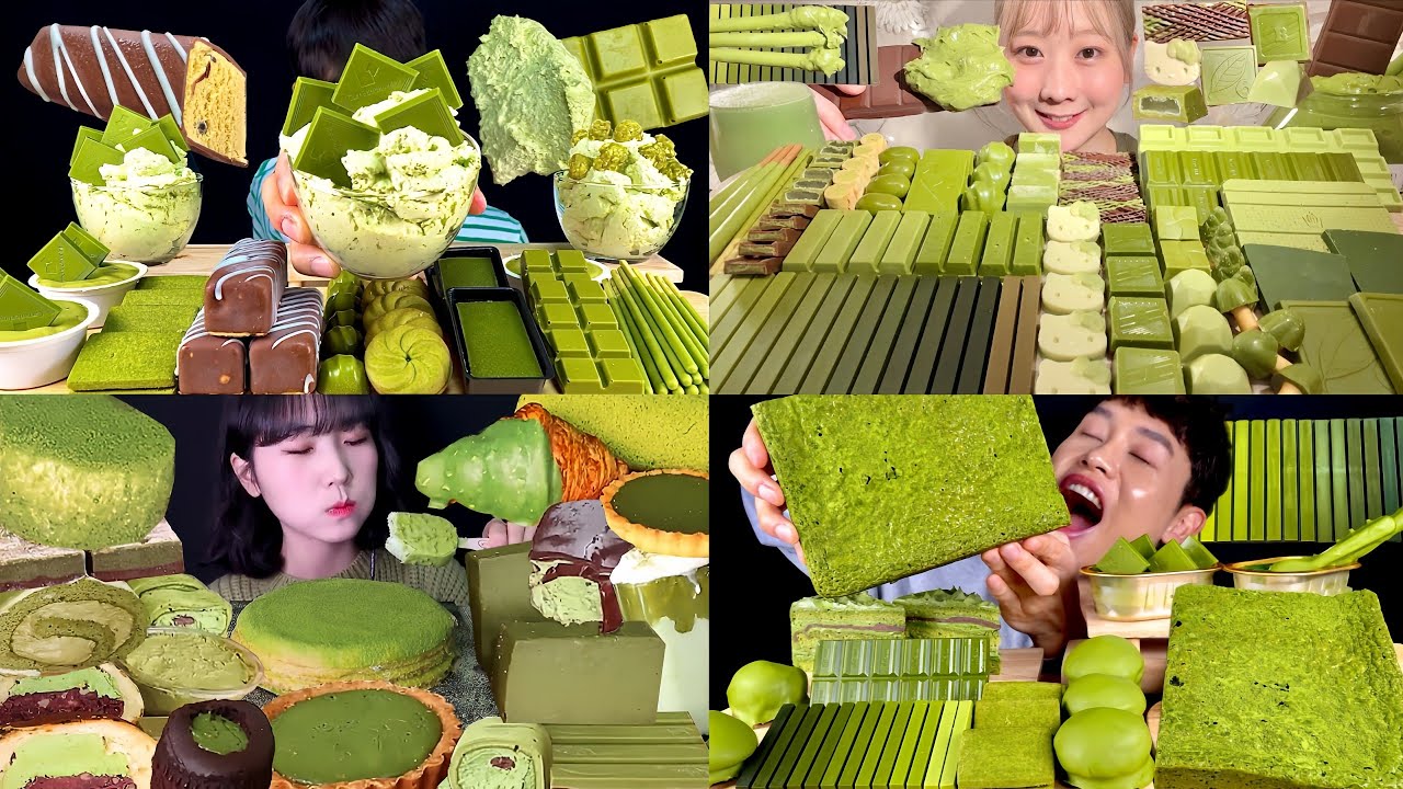 ASMR GREEN MATCHA TEA DESSERT PARTY MATCHA CHOCOLATES MUKBANG EATING SHOW EATING VIDEOS 