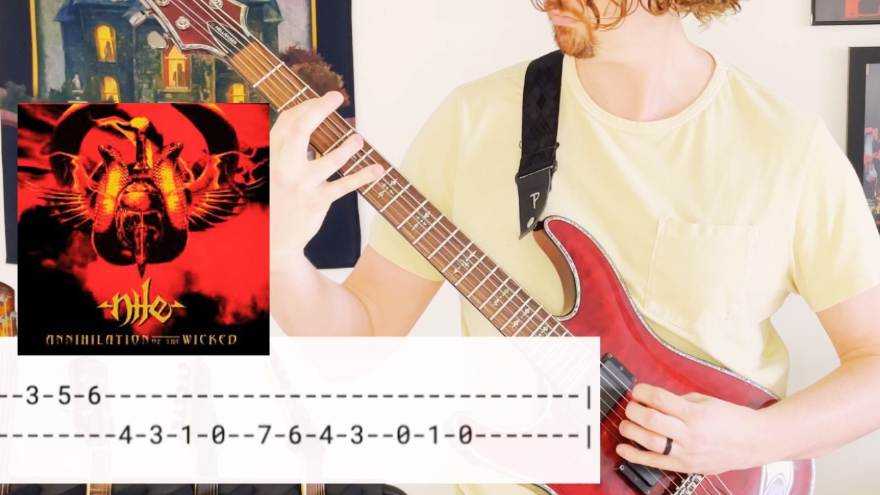 NILE - "Sacrifice Unto Sebek" (Guitar cover w/ on-screen TABS + SOLO)