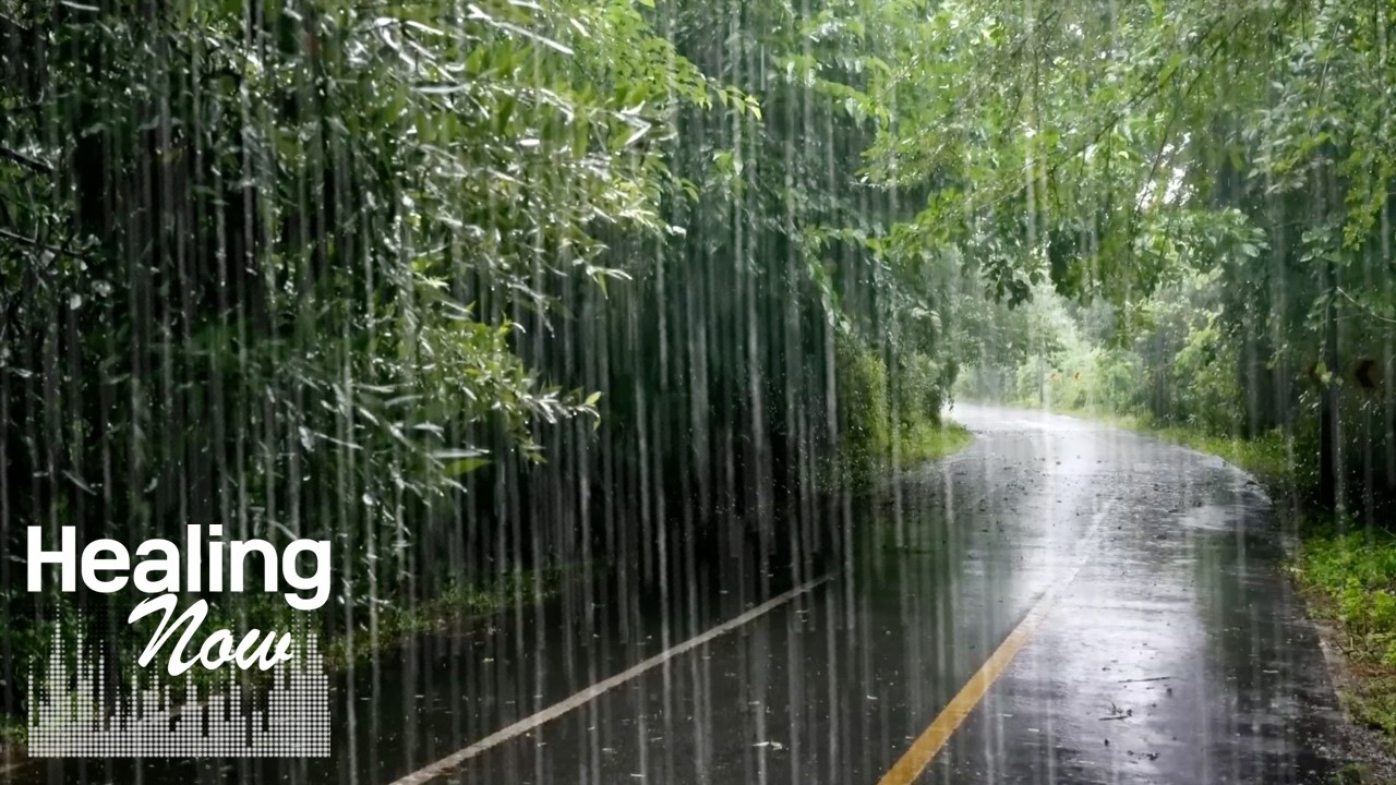 Тихая дорога с проливным дождем - Звук дождя от бессонницы, улучшение звона в ушах