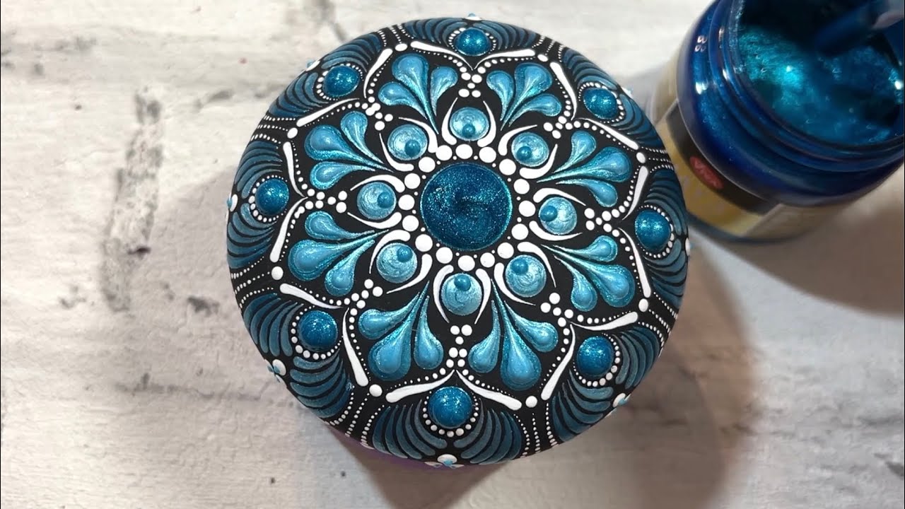 Metallic Blue Dot Art Mandala Stone Painting | Satisfying Art Process | Dot Painting Video 🎨💙🩵🤍
