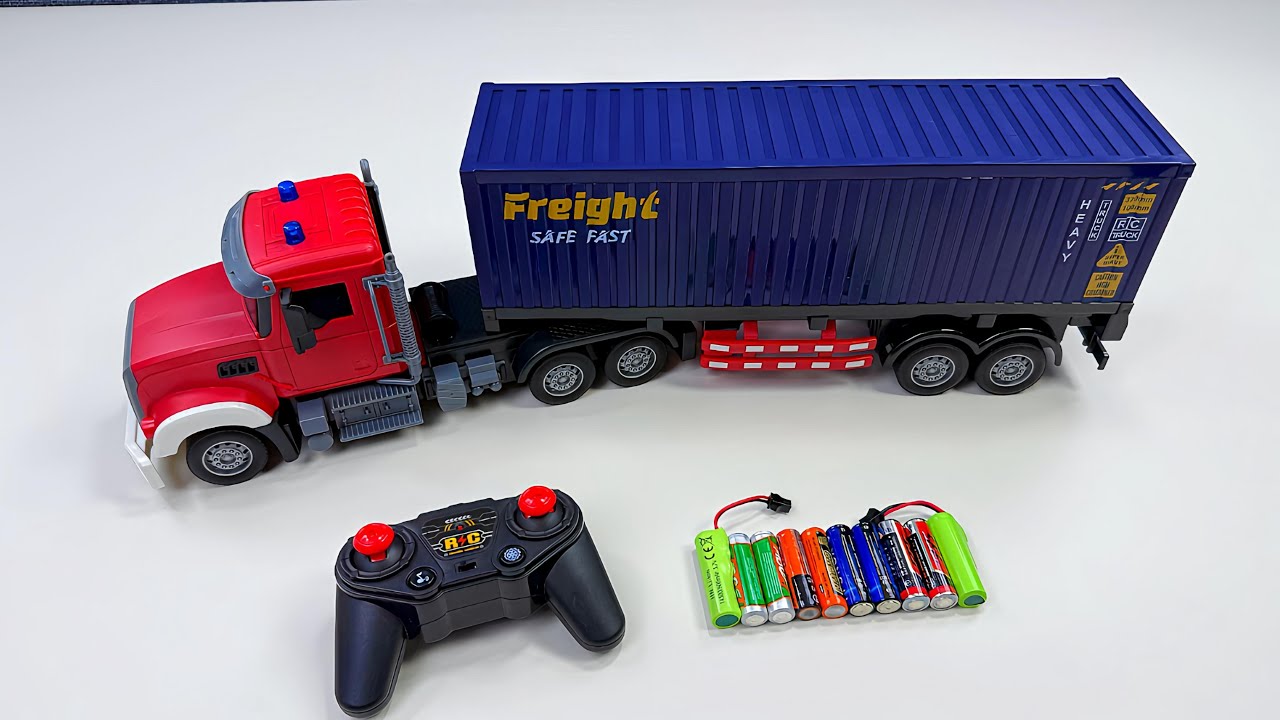 Unboxing RC Transport Container Truck, Lion Dance Boy, RC Police car,EV 3D Tank