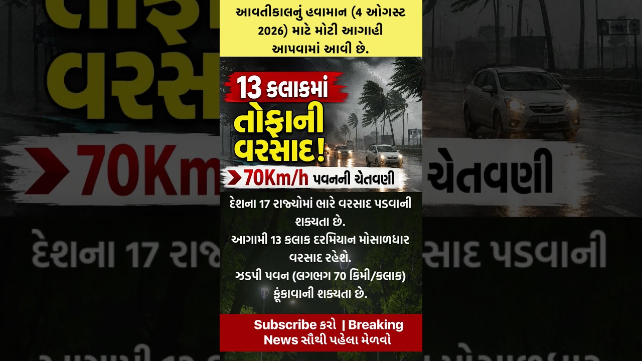 👉 13 કલાકમાં તોફાની વરસાદ! ⚠️ 70Km/h પવનની ચેતવણી 🌧️