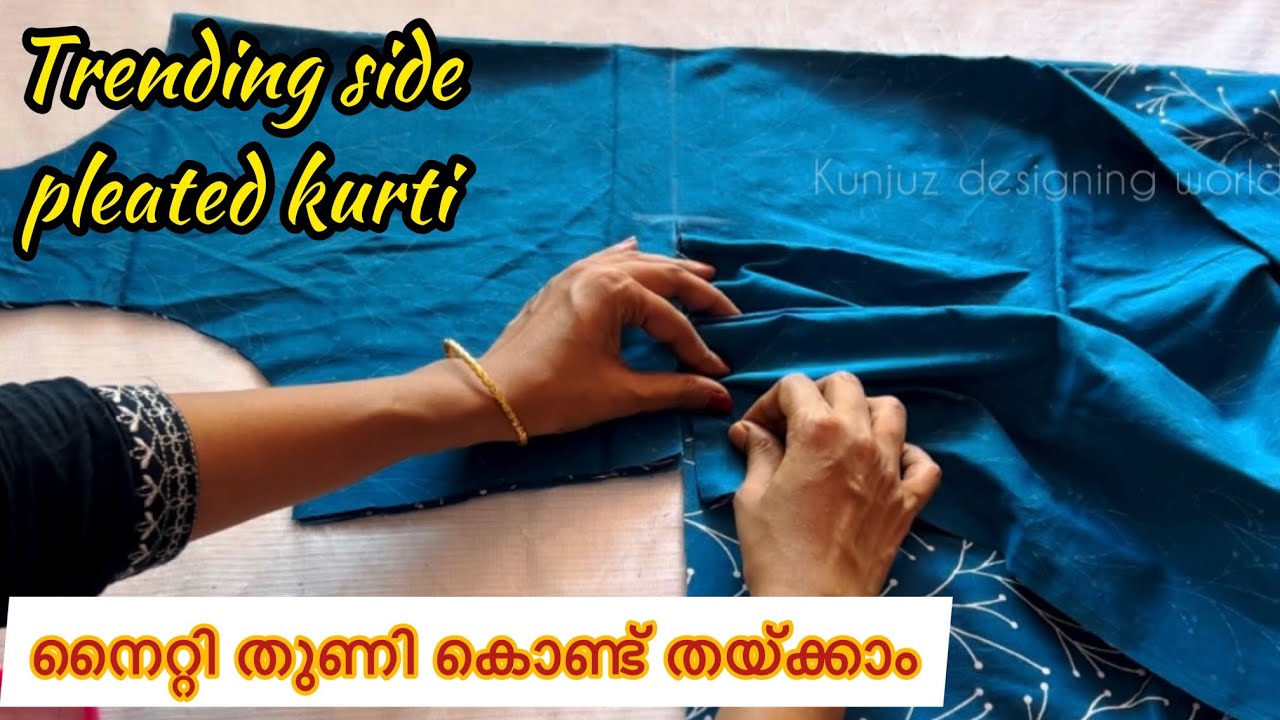 Trending Side pleated kurthi with nighty material cutting&stiching easy method 👌| Summer kurti