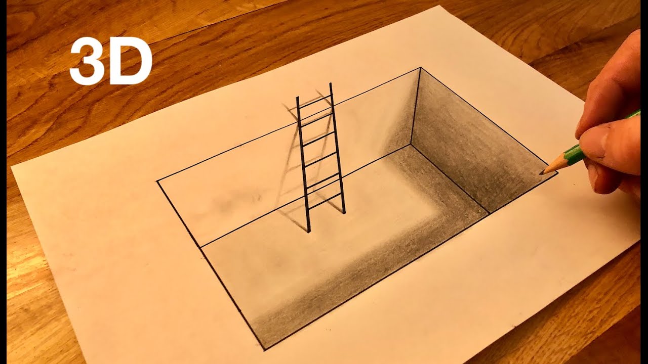 COMMENT DESSINER UNE ÉCHELLE DANS UN TROU EN 3D, TRICK ART #ILLUSION D'OPTIQUE #TUTORIEL
