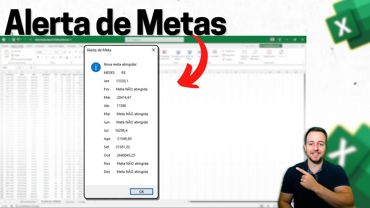 Como criar Alerta de Metas Atinginda no Excel que Aparece na Tela | Planilha Grátis | VBA