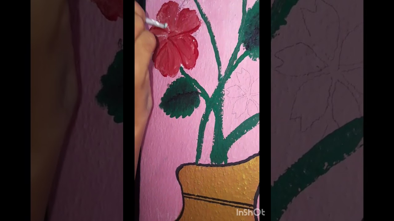 Wall painting  🌺flower pot painting on wall 