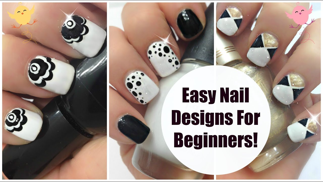 Cute & Easy Nail Designs Art For Beginners #3 - Black Gold & White Designs