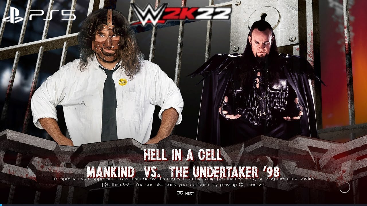 WWE 2K22 (PS5) - THE UNDERTAKER vs MANKIND GAMEPLAY | HELL IN A CELL JUNE 28, 1998 KING  OF THE RING