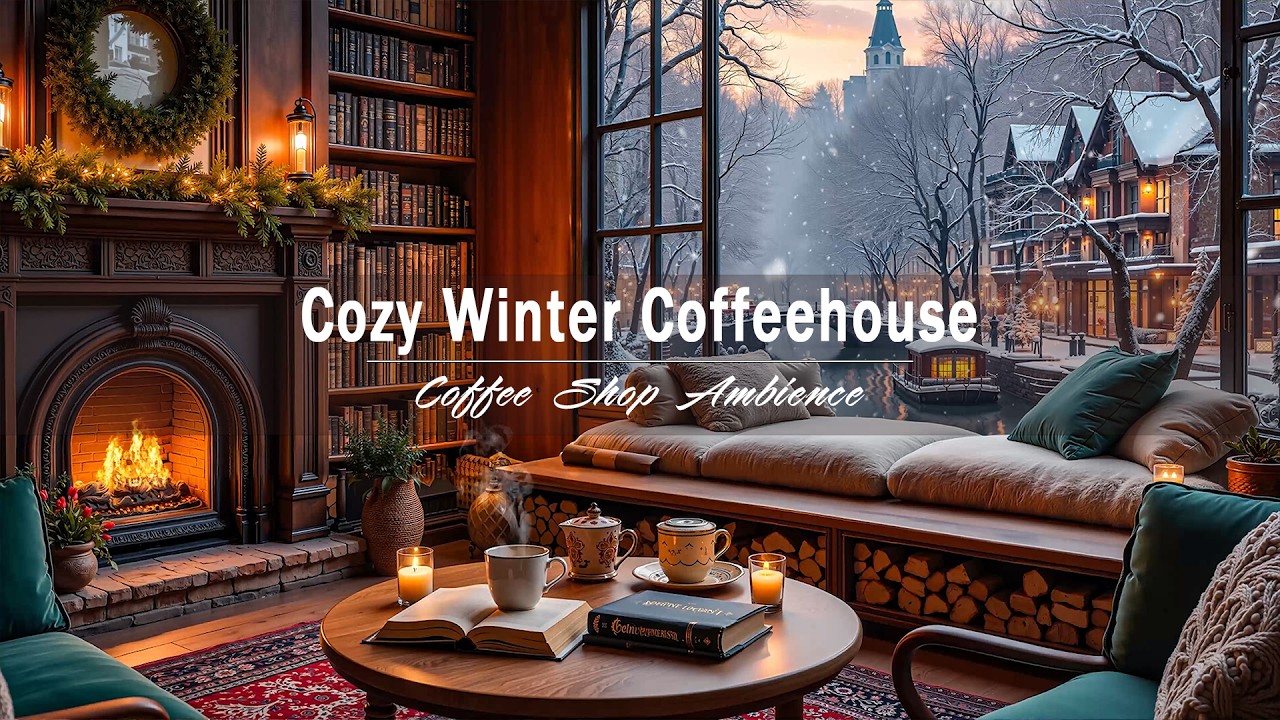 Cozy Winter Coffeehouse ☕ Soft Jazz Piano & Fireplace Sounds for Focus, Work & Chill