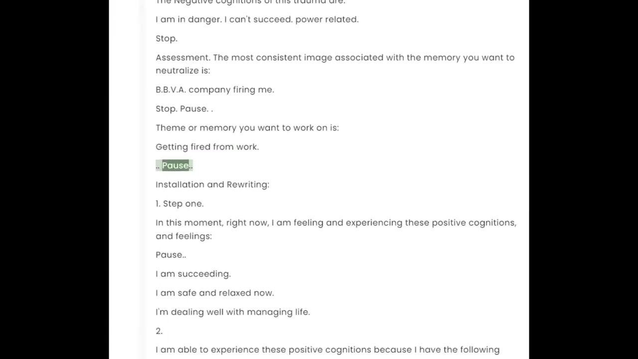 EMDR - Step by step - Phases 1 through 6 with bilateral stimulation. trauma1