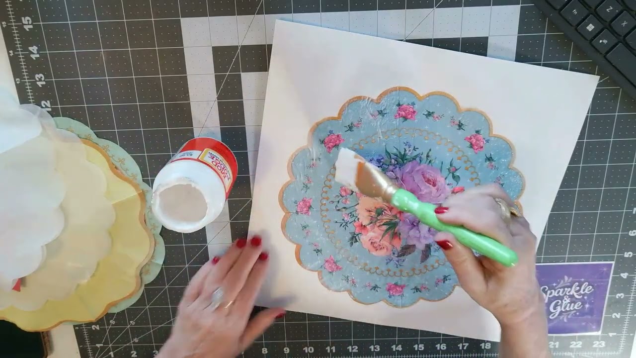Using Mod Podge on Floral Tea Party Napkins to put in a Junk Journal