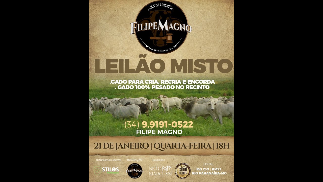 LEILÃO MISTO 21/01/2026  - FILIPE MAGNO LEILÕES - RIO PARANAÍBA-MG
