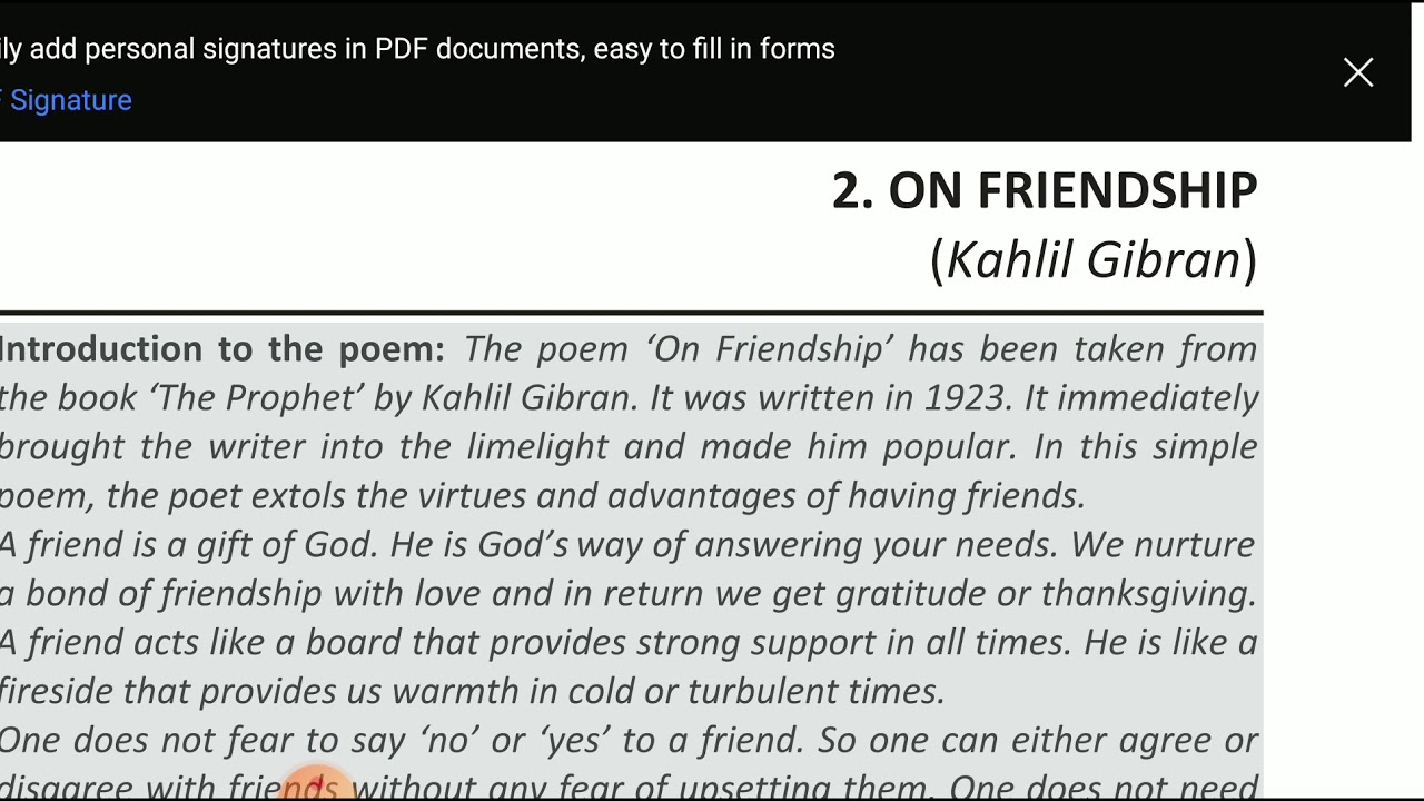 Class:12 Poem-2 On Friendship