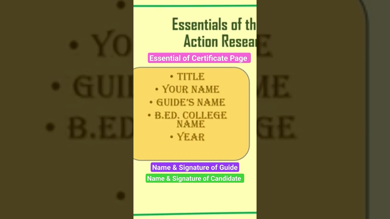 Essentials of Certificate Page of Action Research Report