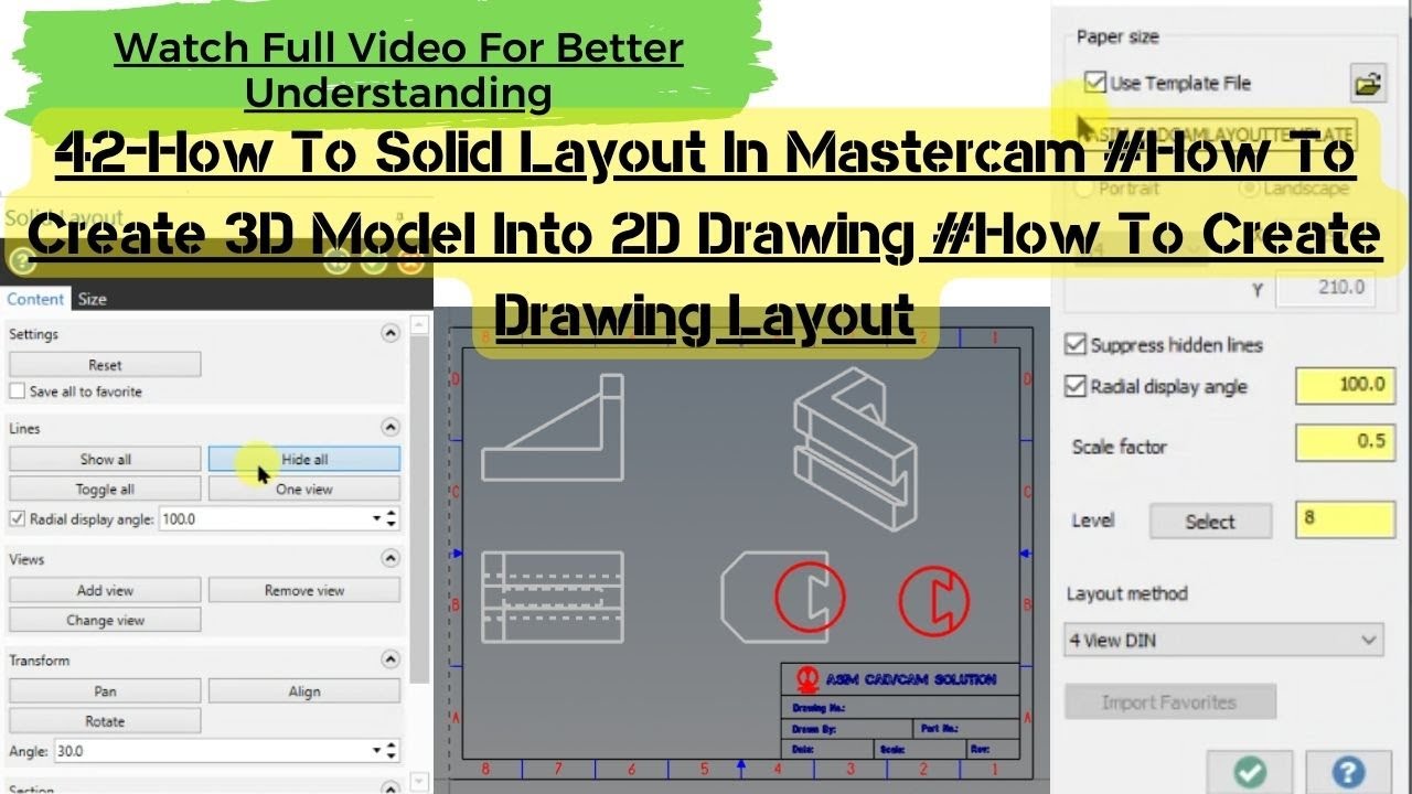 42-How To Convert 3D To 2D Drawing In Mastercam #Drawing Layout #How Create To Solid Layout