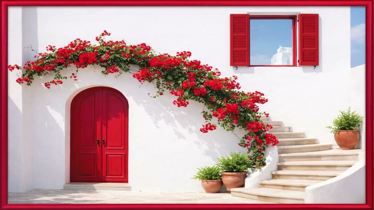 Red Door, Red Window and Red Flowers!