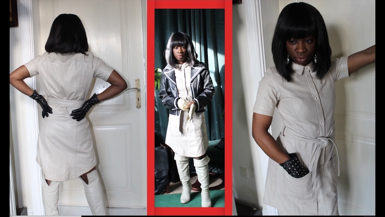 New leather dress off white/milk,white vintage leather gloves & white overknee leather boots #retro