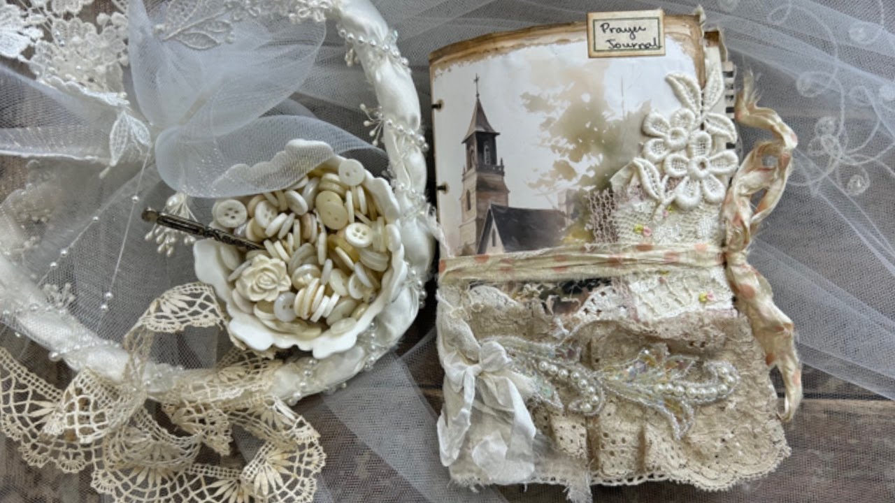 Pocket size junk journal flip through, shabby chic style with vintage laces